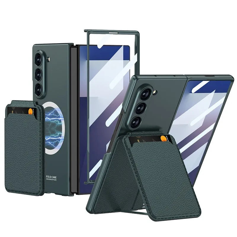 Samsung Galaxy Z Fold 7 hard case with detachable card holder and bracket in black colour