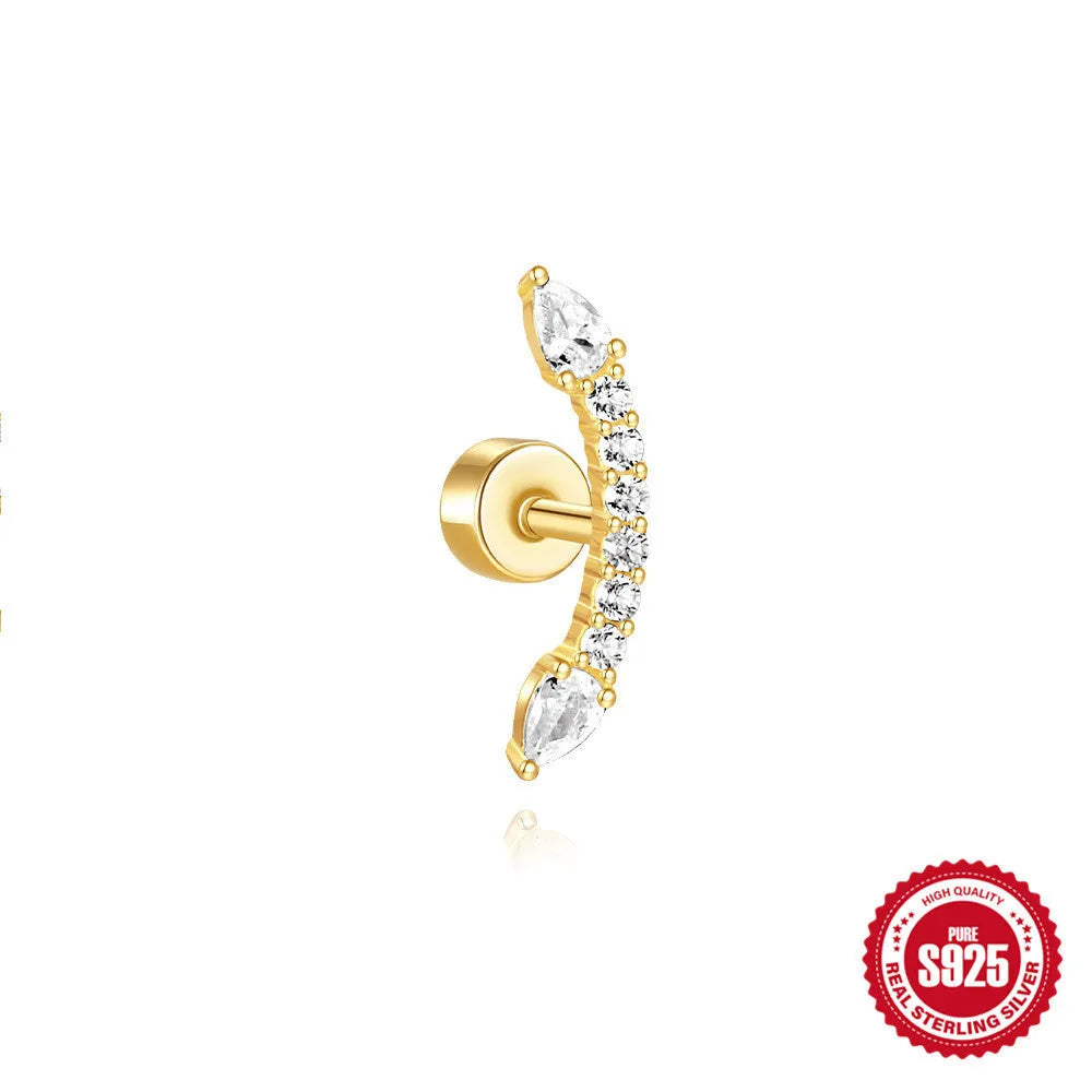 S925 sterling silver flat column thread geometric ear bone stud in a gold tone finish.