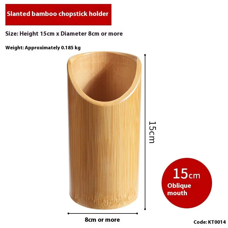 Bamboo chopsticks holder with portable design showing multiple size options for utensil storage
