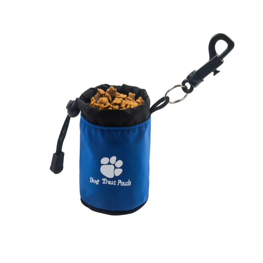 Mini nylon pet snack bag for dog treats in red, green, black, and blue colour options.