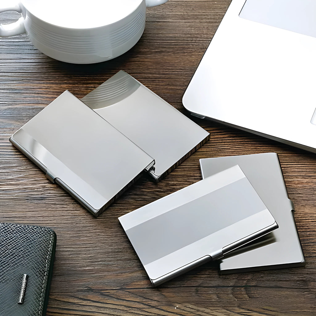 304 stainless steel geometric business card case with three finish options