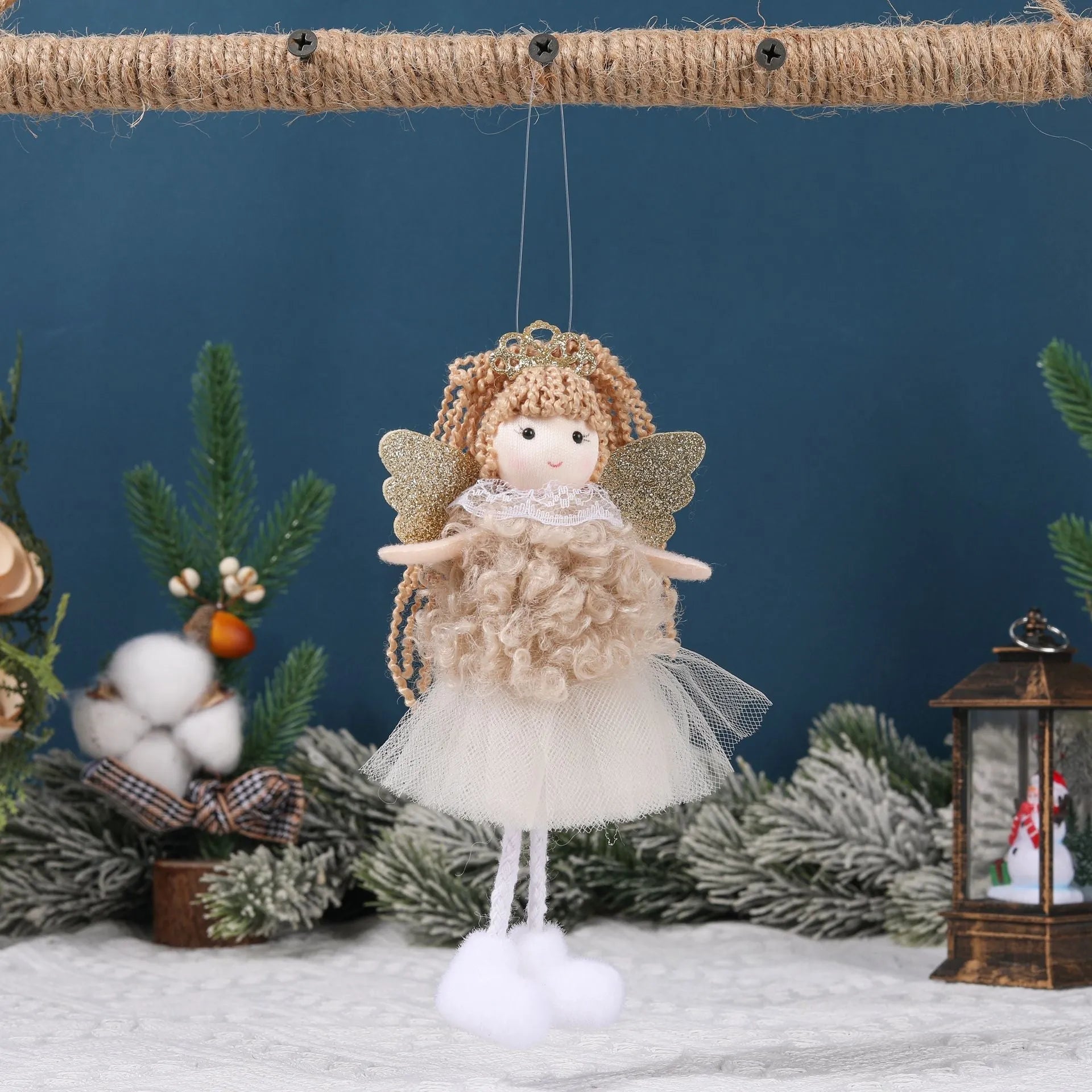 Cloth Christmas angel pendant with high ponytail in white, pink, and khaki colour options.