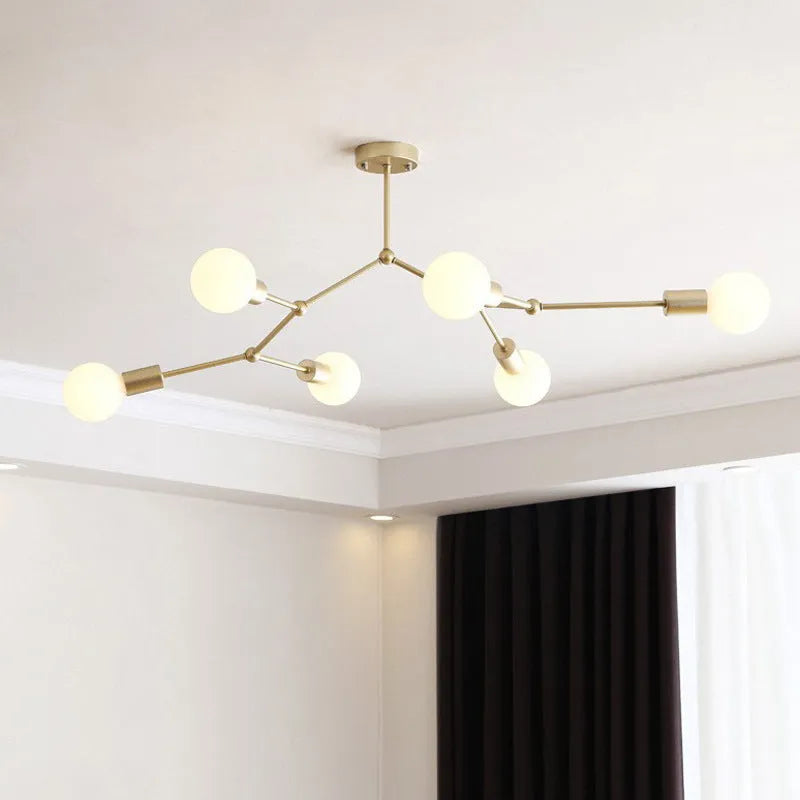 Nordic style iron ceiling lamp with multiple light heads in black or white finish