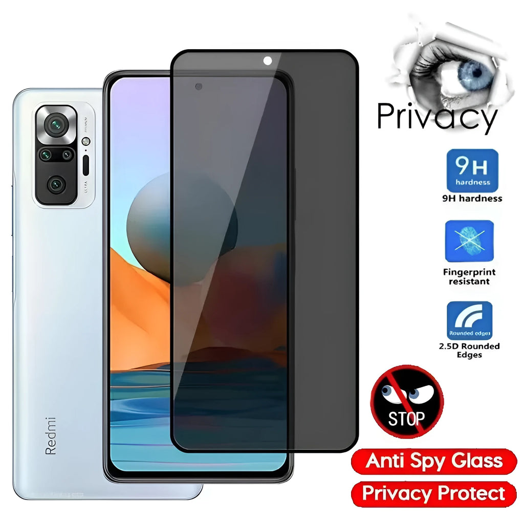 POCO and Redmi Note phone privacy screen protector with anti-spy filter and installation kit
