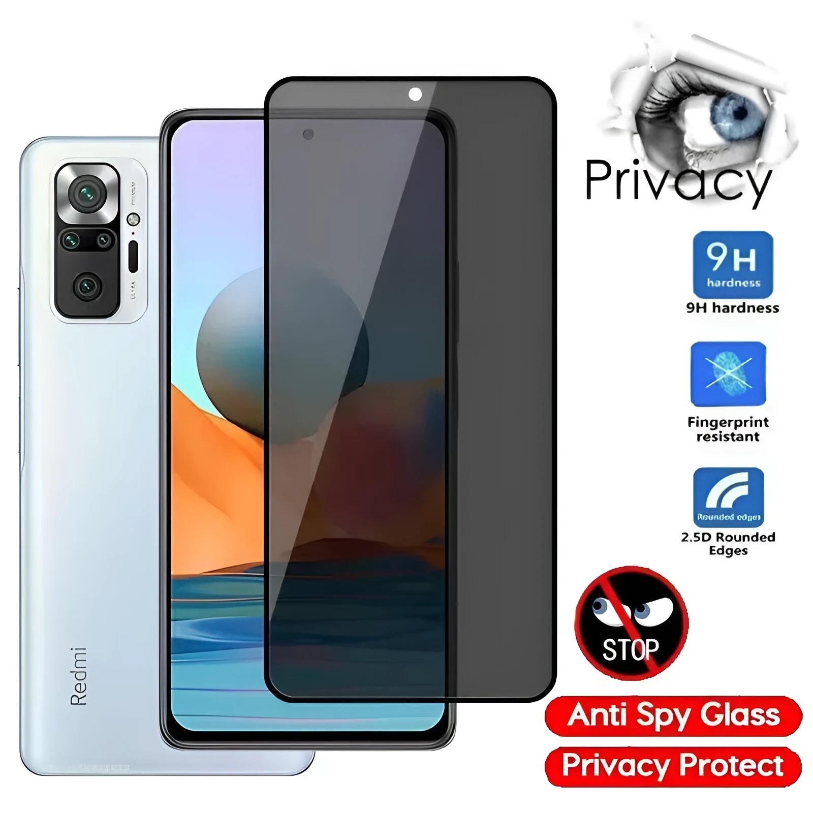 POCO and Redmi Note phone privacy screen protector with anti-spy filter and installation kit