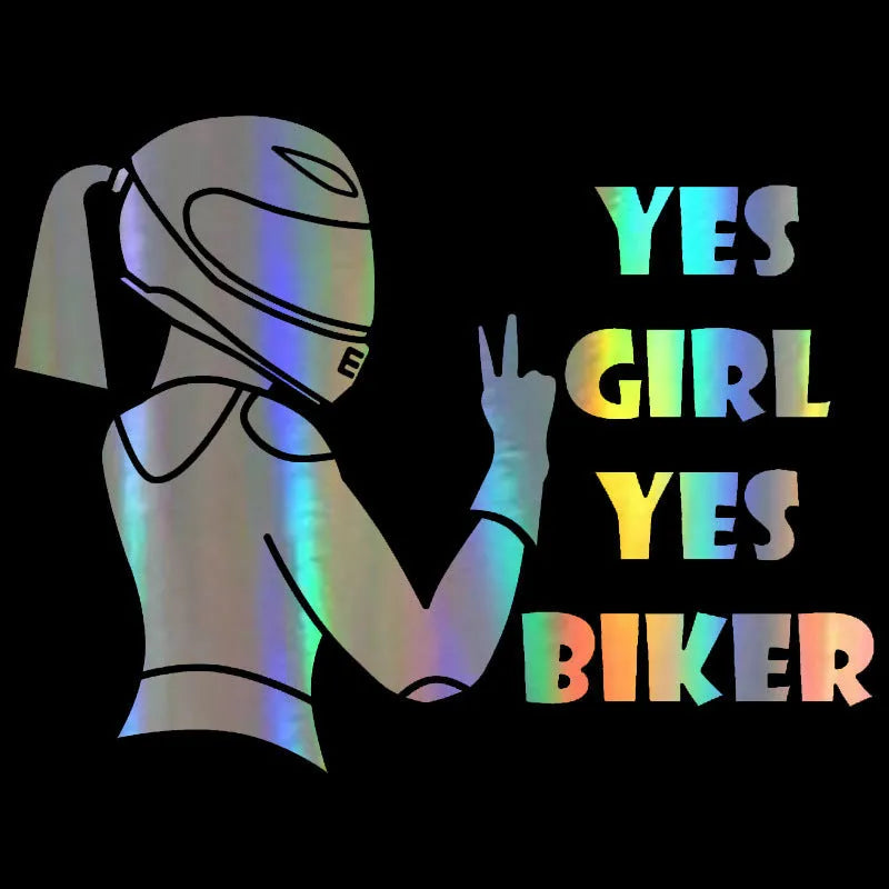 Cool girl rider character waterproof car sticker in black, measuring 16cm by 15cm.