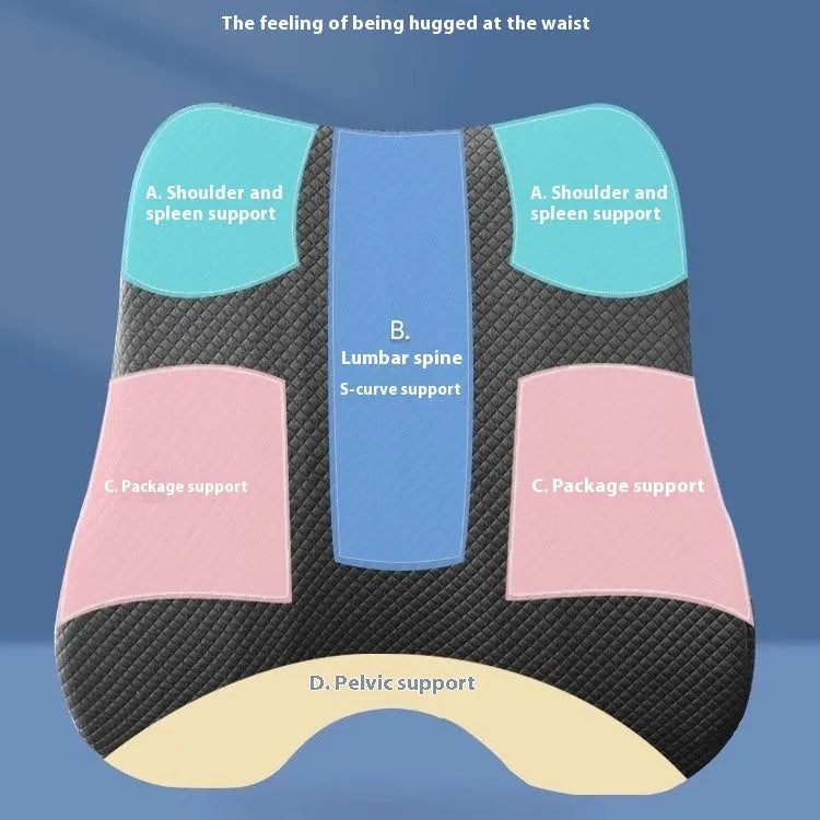 Office chair lumbar support pillow in grey colour showing contour design for lower back comfort