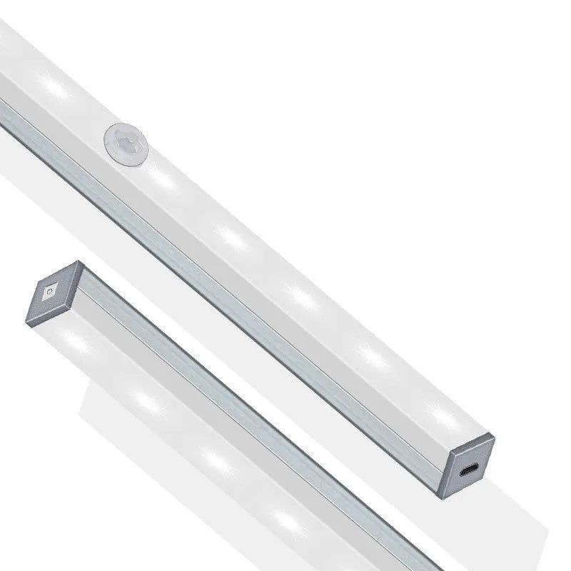 USB rechargeable magnetic LED closet light with motion sensor in aluminium shell.