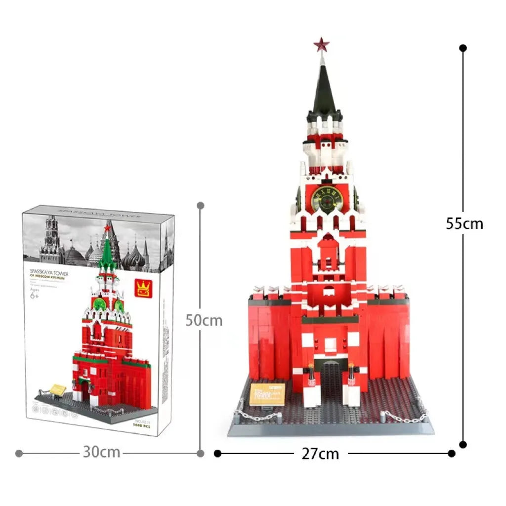 Wange building block set showing over 800 small ABS plastic pieces for constructing global landmark models.