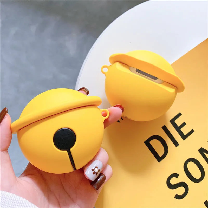 Yellow bell-shaped silicone protective case for AirPods 1 and 2 generation headphones.