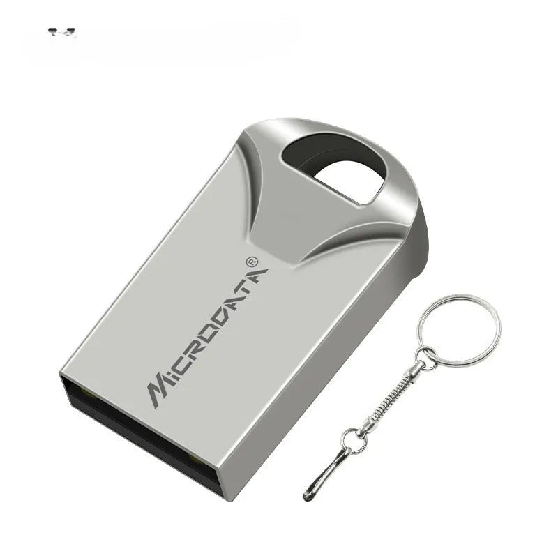 Compact metal speed car design USB flash drive on a silver chain necklace.