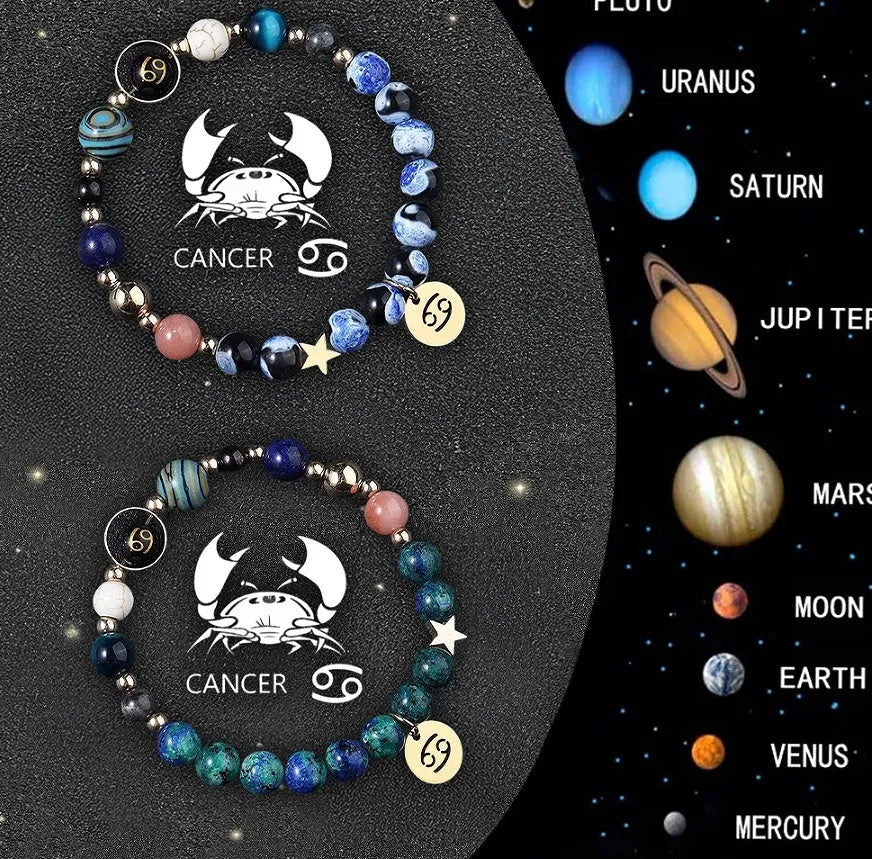 Set of two beaded bracelets made from natural stone, representing Chinese zodiac signs.