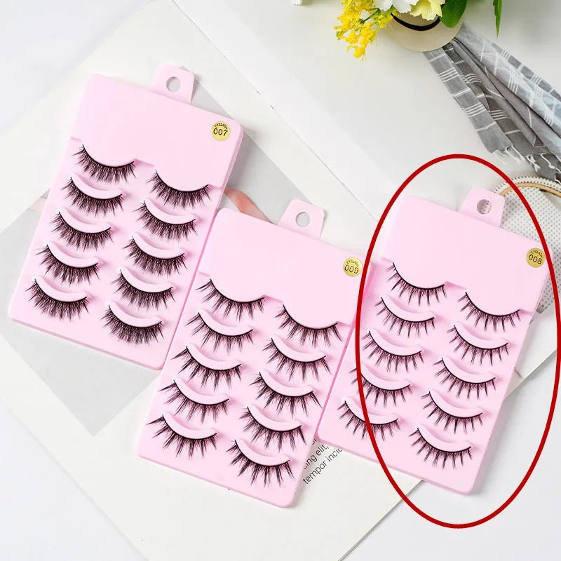 Three styles of manga false eyelashes in black with natural wispy design for anime cosplay makeup