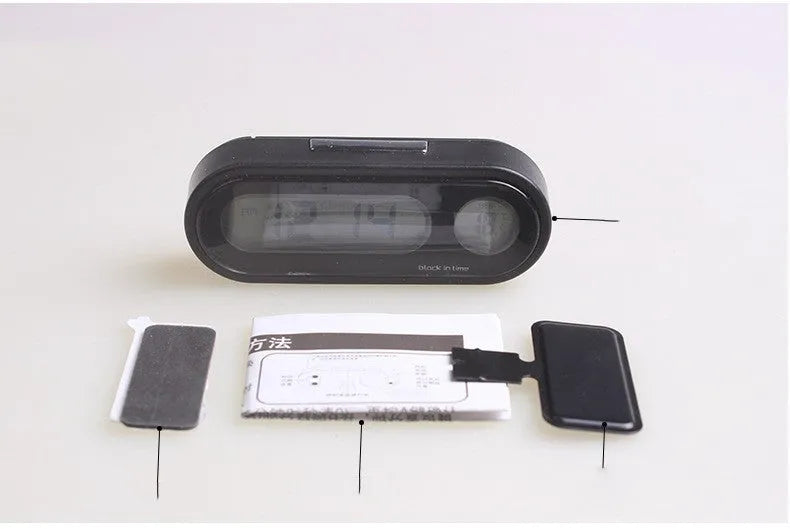 Black car dashboard clock thermometer with LED digital display and adjustable bracket