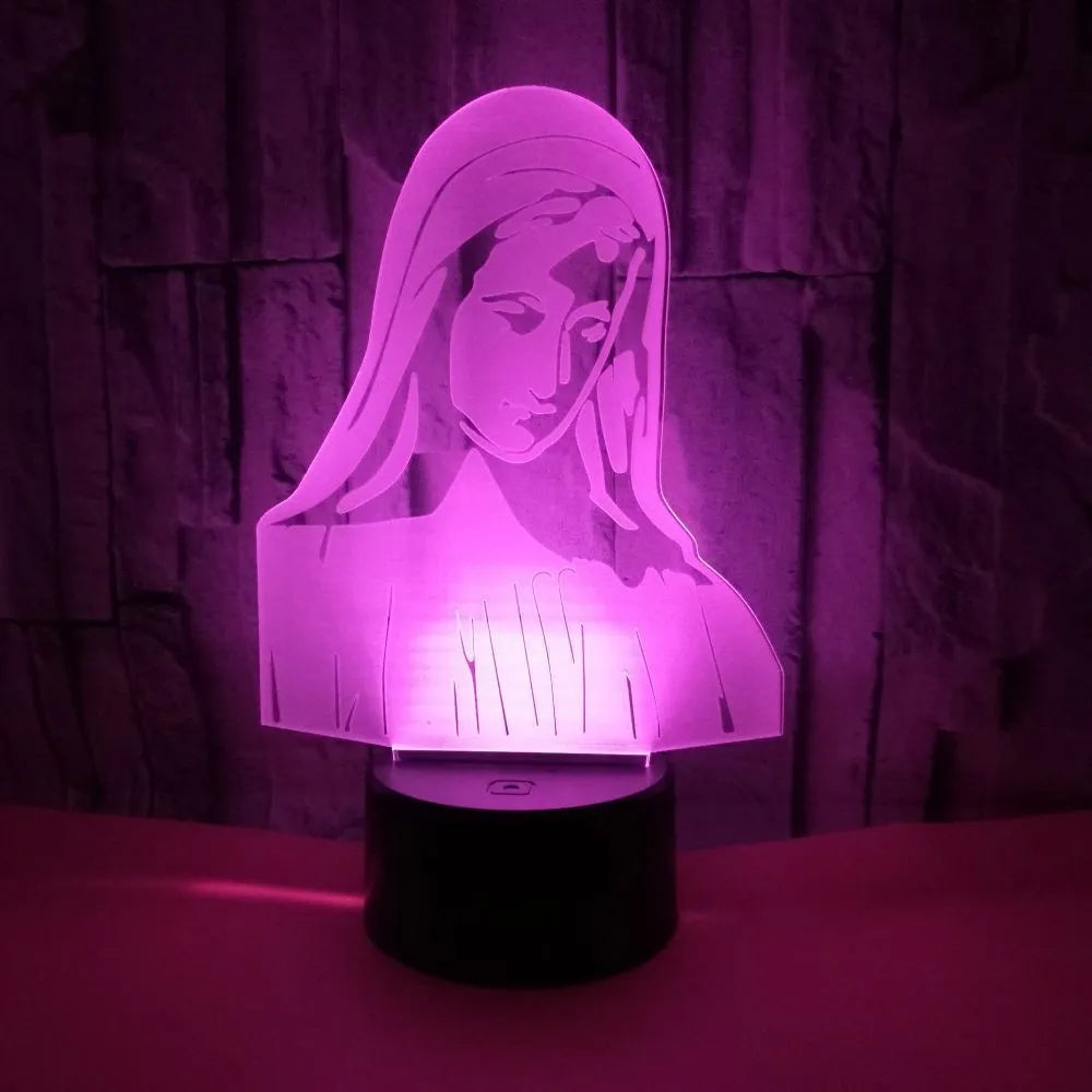 3D LED night light showing laser-engraved acrylic plate creating stereoscopic dual ring illumination pattern