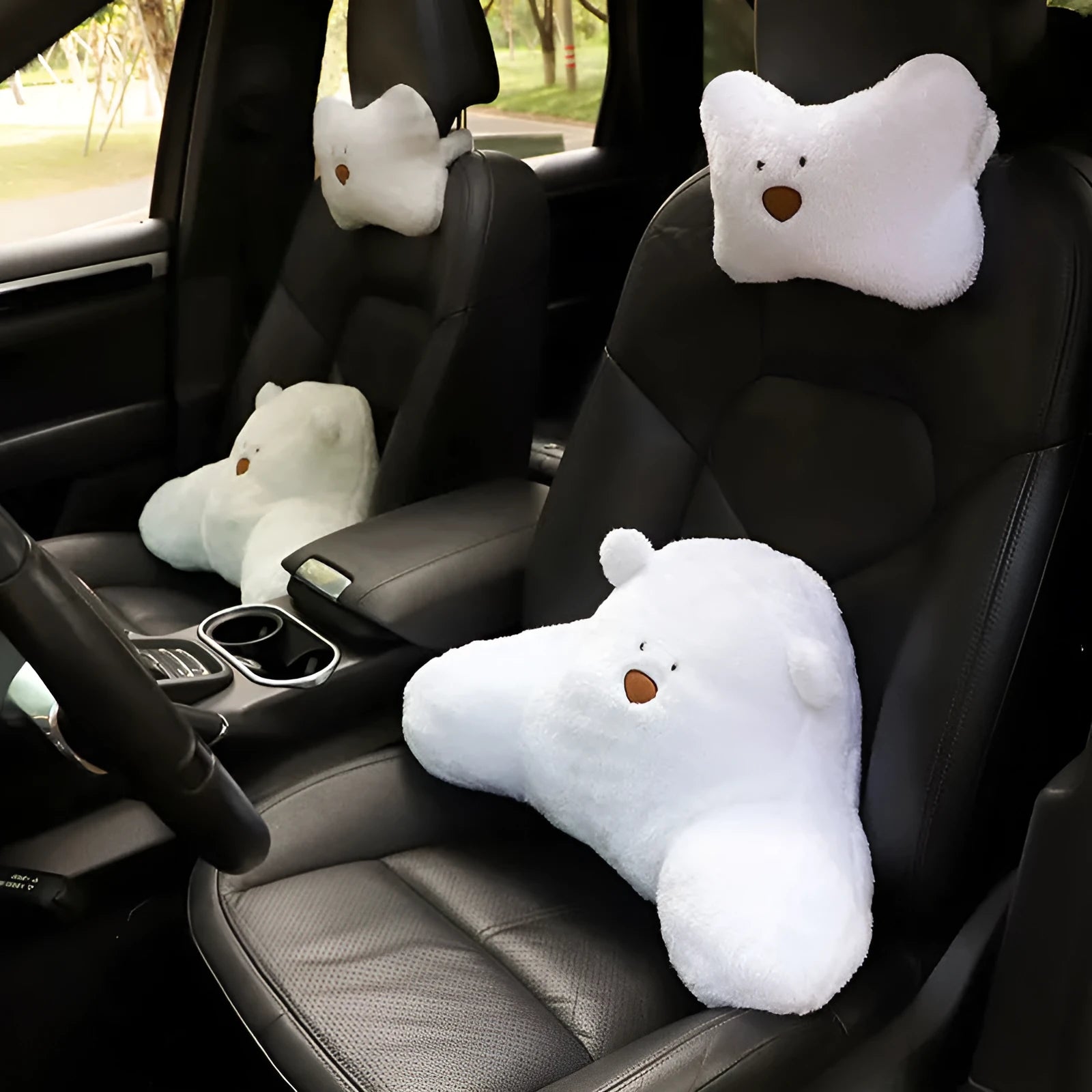 Plush Little Bear pattern vehicle head restraint with PP cotton filler in arm white bear colour