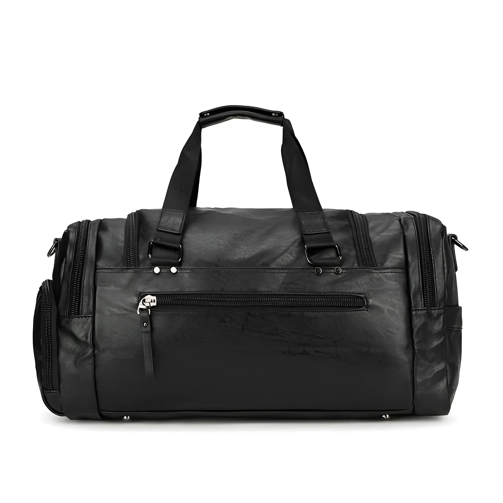 Black wheeled duffle travel bag with telescopic handle and separate shoe compartment