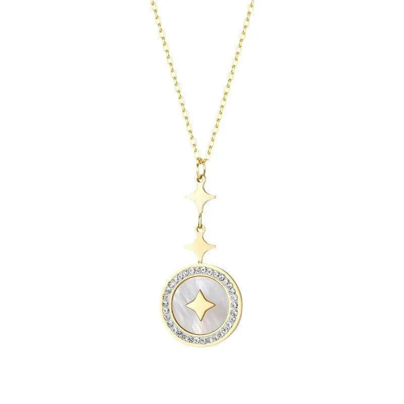 Women's titanium steel necklace with geometric six-pointed star pendant on O-ring chain