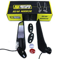 Pair of yellow aluminium motorcycle rearview mirrors with convex glass and integrated reflector lights