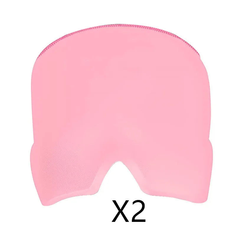 Cold therapy gel eye mask for headache relief in black colour on forehead