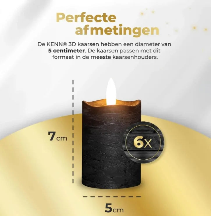 Black S6 LED flameless pillar candle measuring 5cm in diameter and 7cm tall.