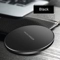 Black ultra-thin wireless charging pad with 9V fast charging for smartphones