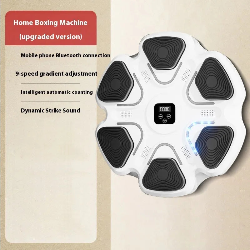 Smart music electronic boxing wall target with ABS construction and boxing gloves.