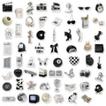 Black and white PVC waterproof sticker set with 61 pieces for laptop and phone decoration