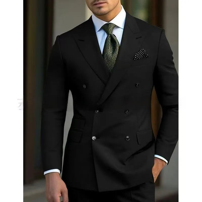 Men's brown two-piece business suit with regular cut on a hanger