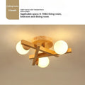Wooden style modern ceiling lamp with three light heads in Nordic design for living rooms
