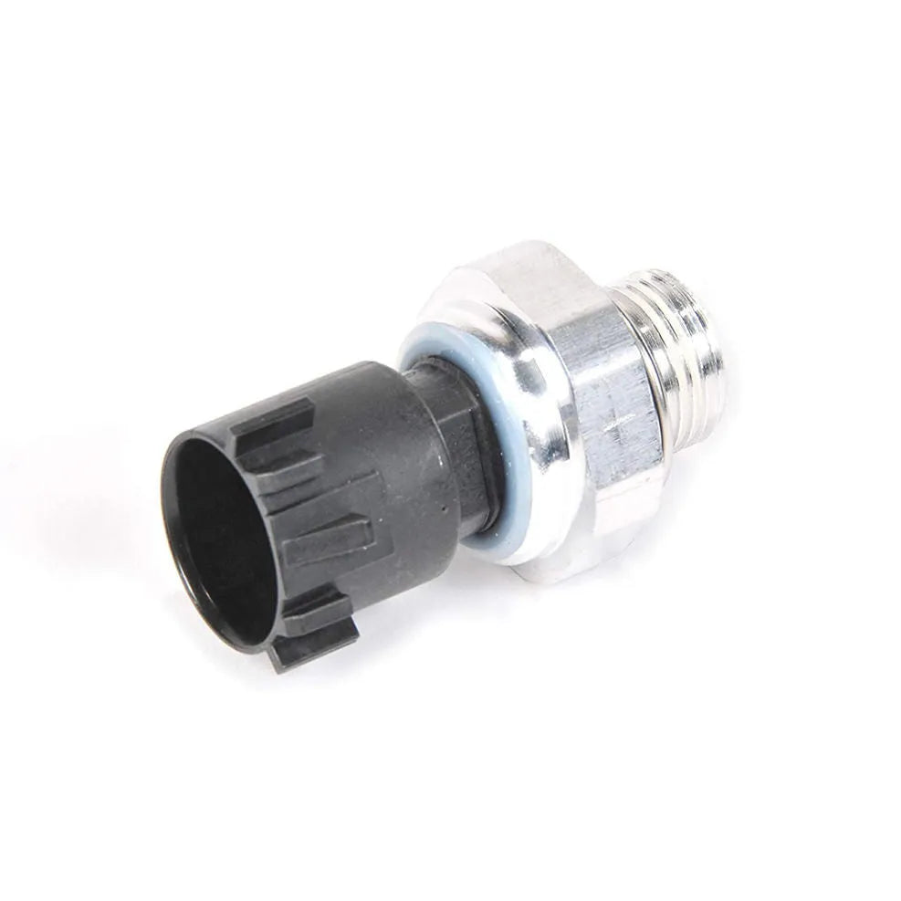 Silver automobile fuel pressure sensor with electrical connector for fuel system monitoring