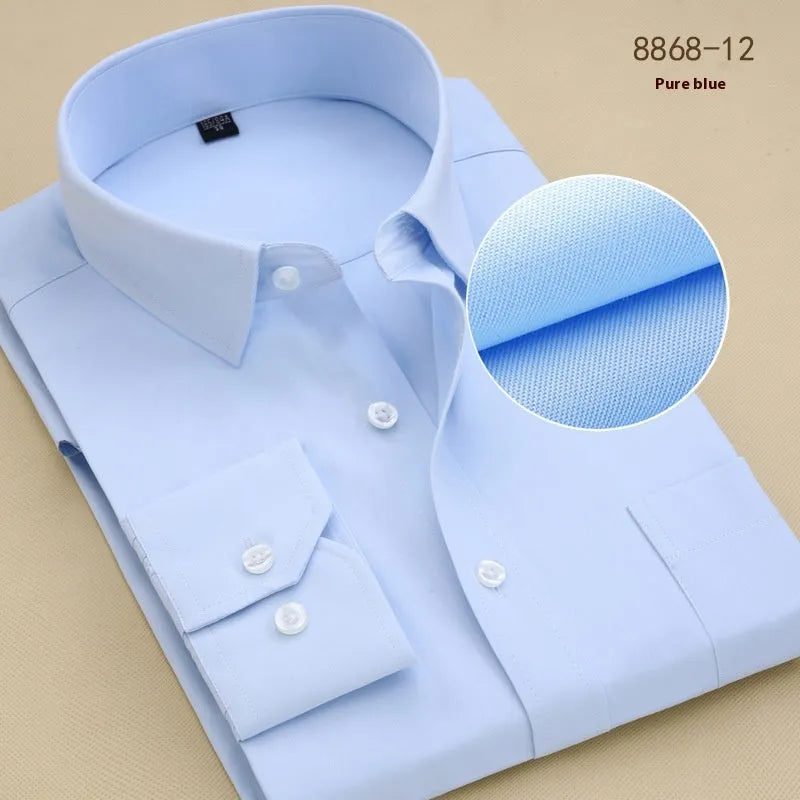 Men's slim fit long sleeve cotton business shirt with cardigan collar in solid colour