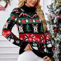 Women's slim-fit turtleneck pullover with animal pattern and contrast colour in black Christmas sweater style