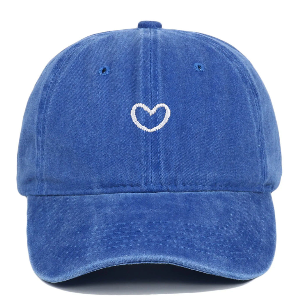Cotton baseball cap with embroidered love heart design in adjustable size