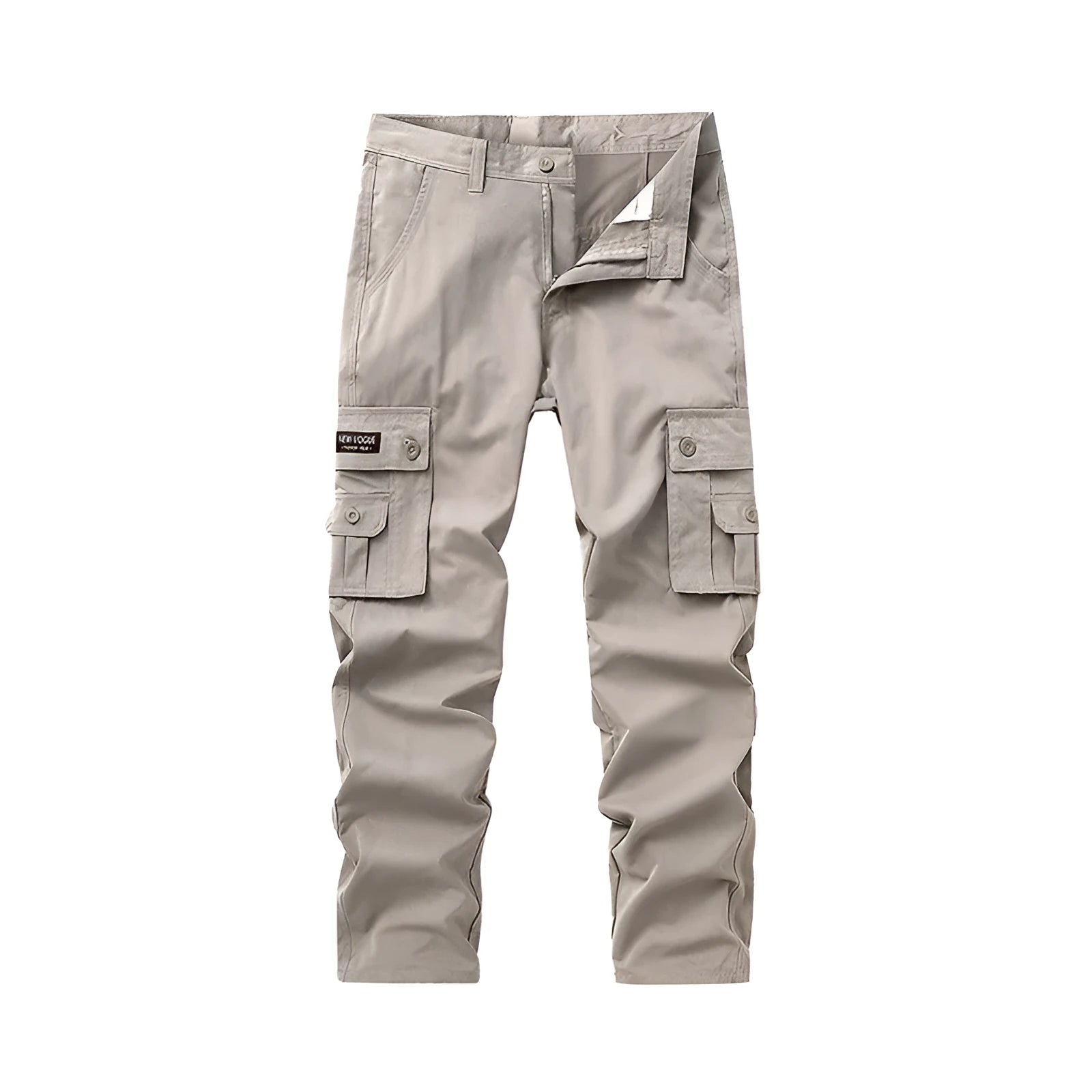 Multi-pocket cargo trousers in pure cotton with straight leg and drawstring mid waist in khaki green