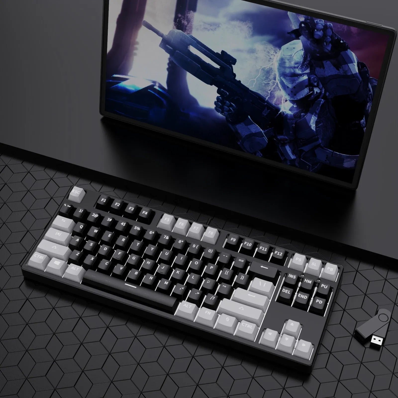 87-key mechanical gaming keyboard with dual-colour keycaps and hot-swappable switches