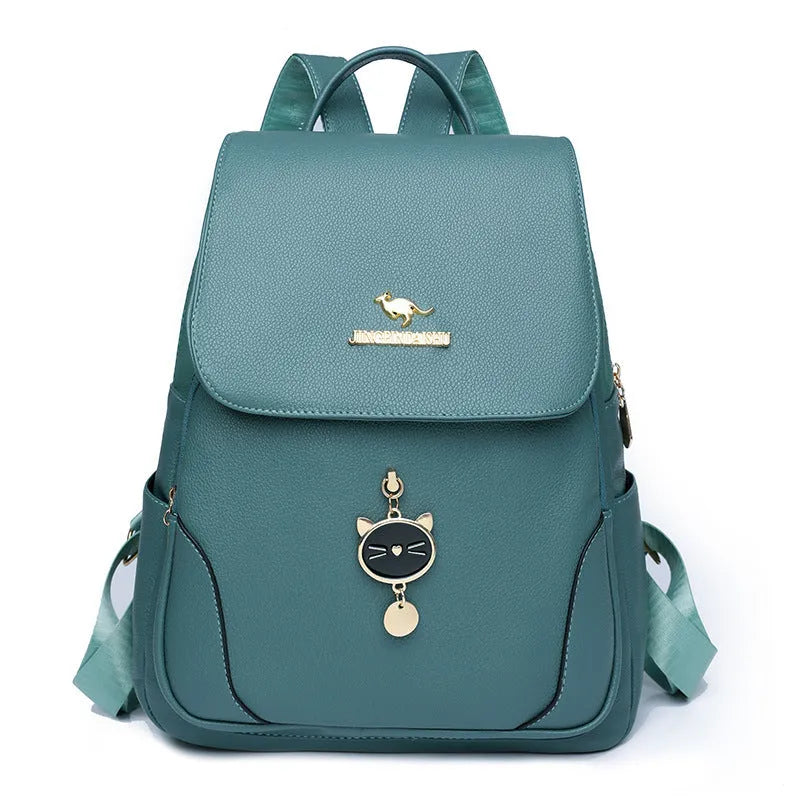 Women's textured leather backpack in black with three-dimensional pockets and street style design