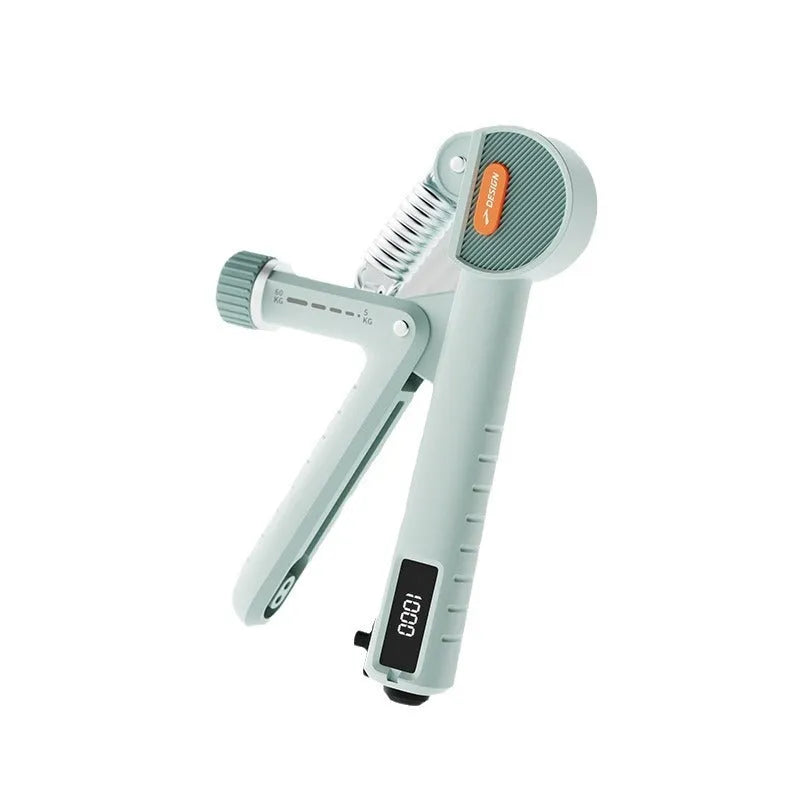 Adjustable spring hand grip exerciser in ABS plastic, shown in multiple colour options on a neutral background.