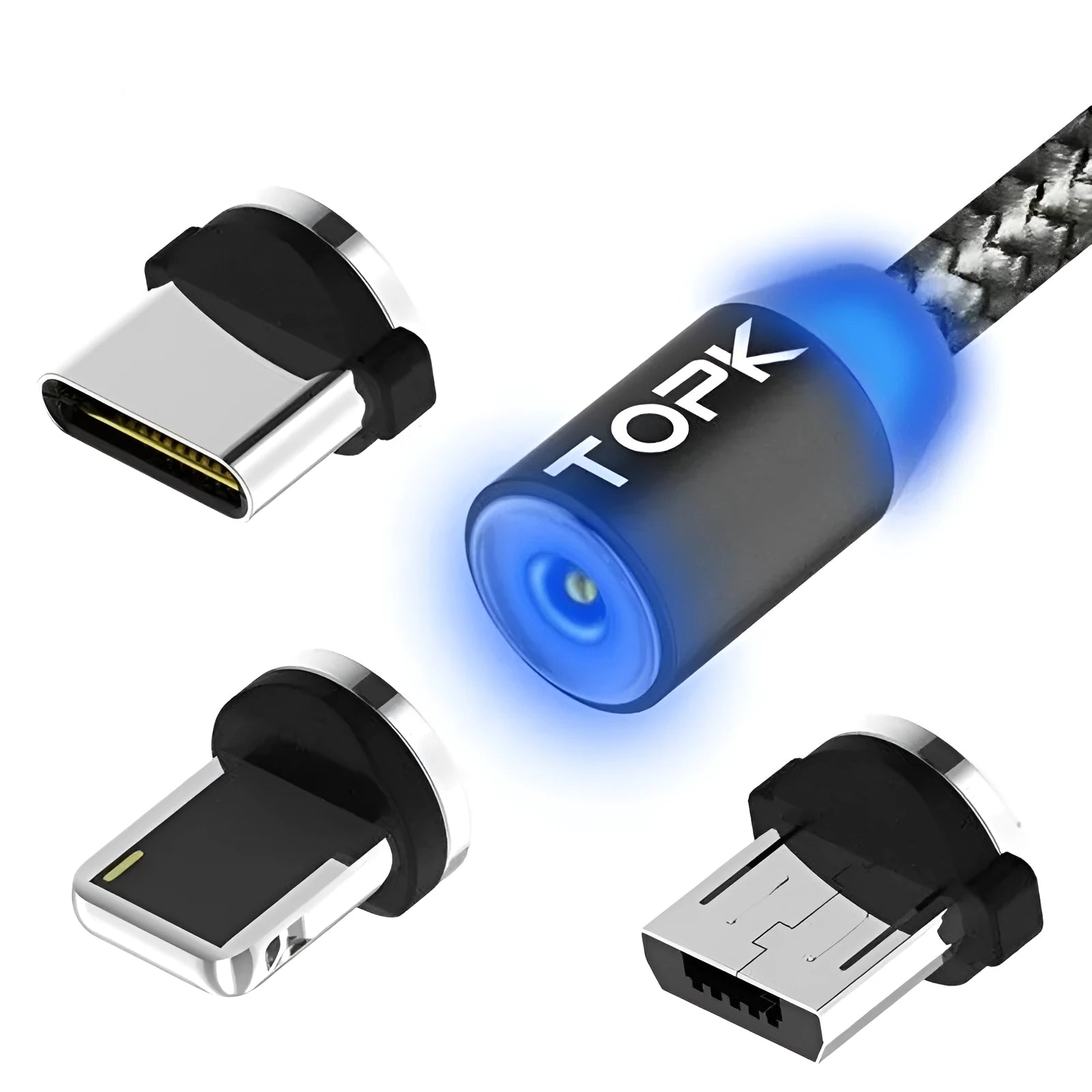 Magnetic charging cable with three adapters for iPhone Android and Type-C devices