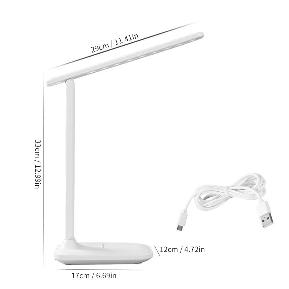 White plastic bedside lamp with touch dimming controls for children's bedroom eye protection lighting