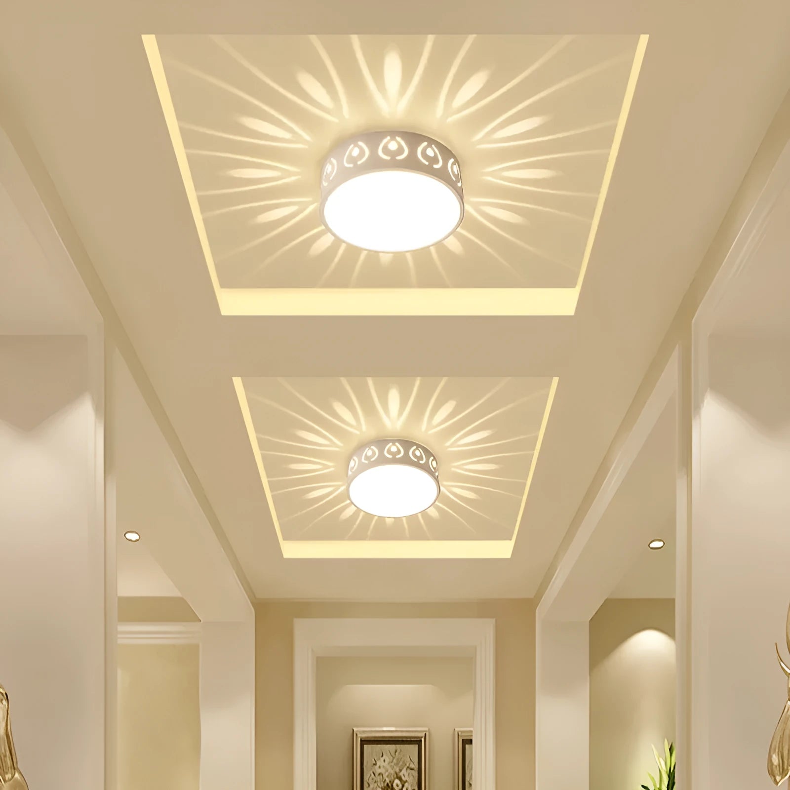 Modern 15cm LED ceiling light with 3W warm light, plastic and alloy construction, concealed installation