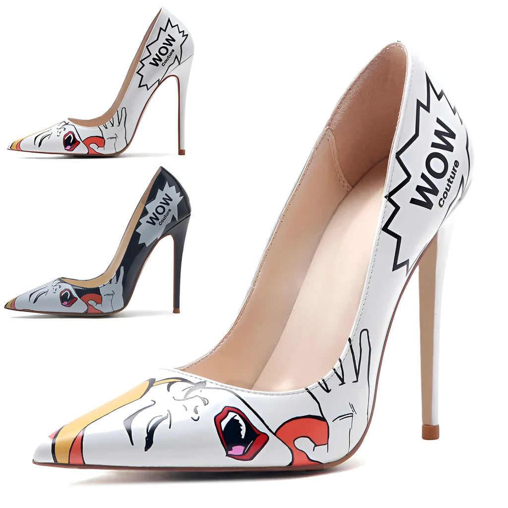 3D printed high heels in black grey with 12cm heel and non-slip rubber sole