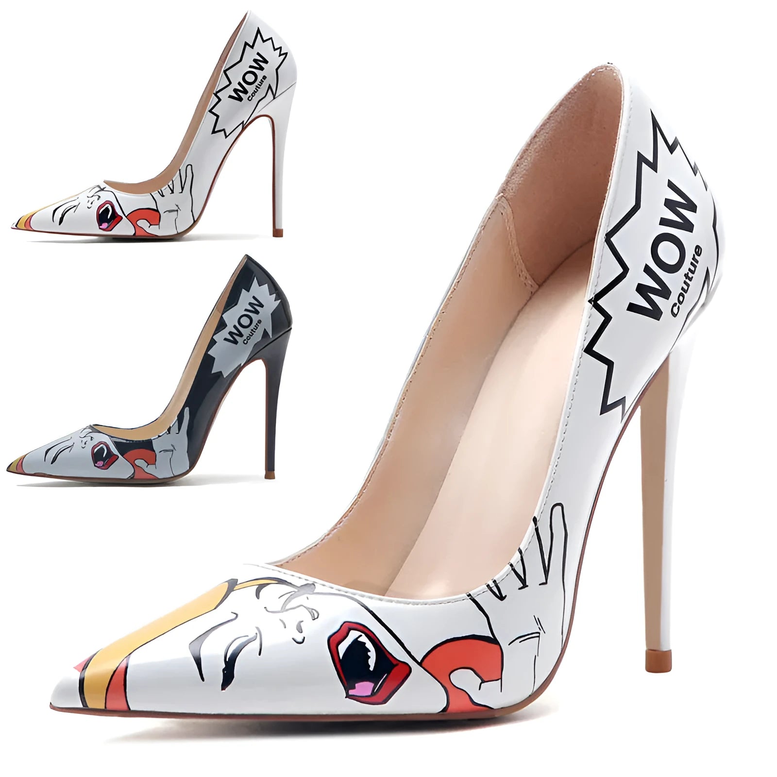 3D printed high heels in black grey with 12cm heel and non-slip rubber sole