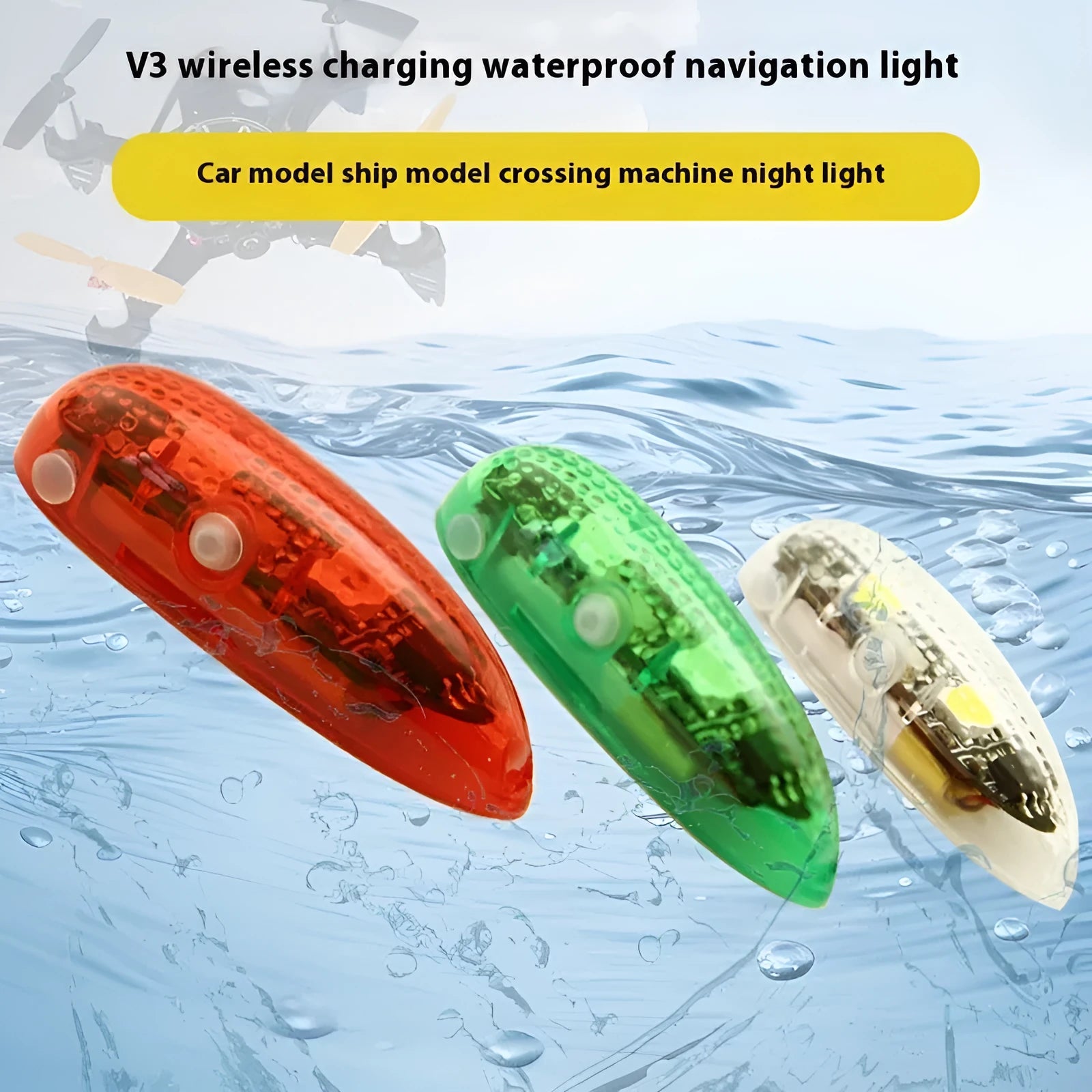 V3 wireless charging waterproof navigation light for RC boat and ship models