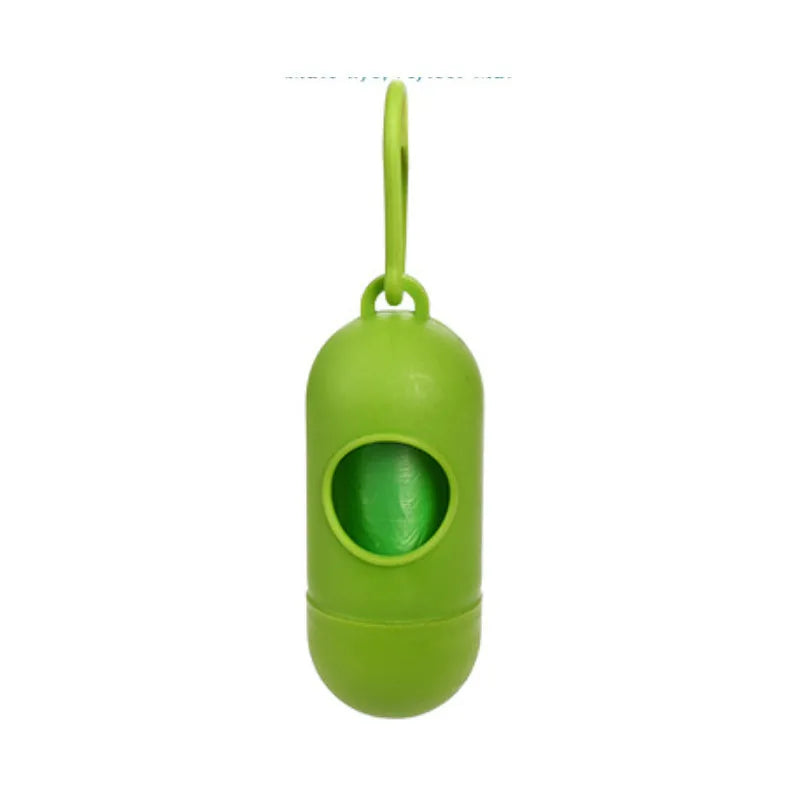 Roll of handled dog poop bags in assorted colours showing dimensions of 22.5 by 30 centimetres