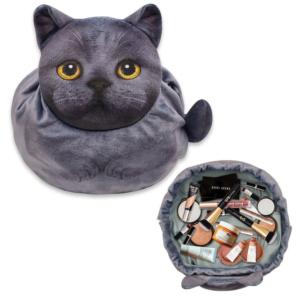 Creative Japanese cat printing drawstring storage bag with plush material and polyester lining in fresh sweet style