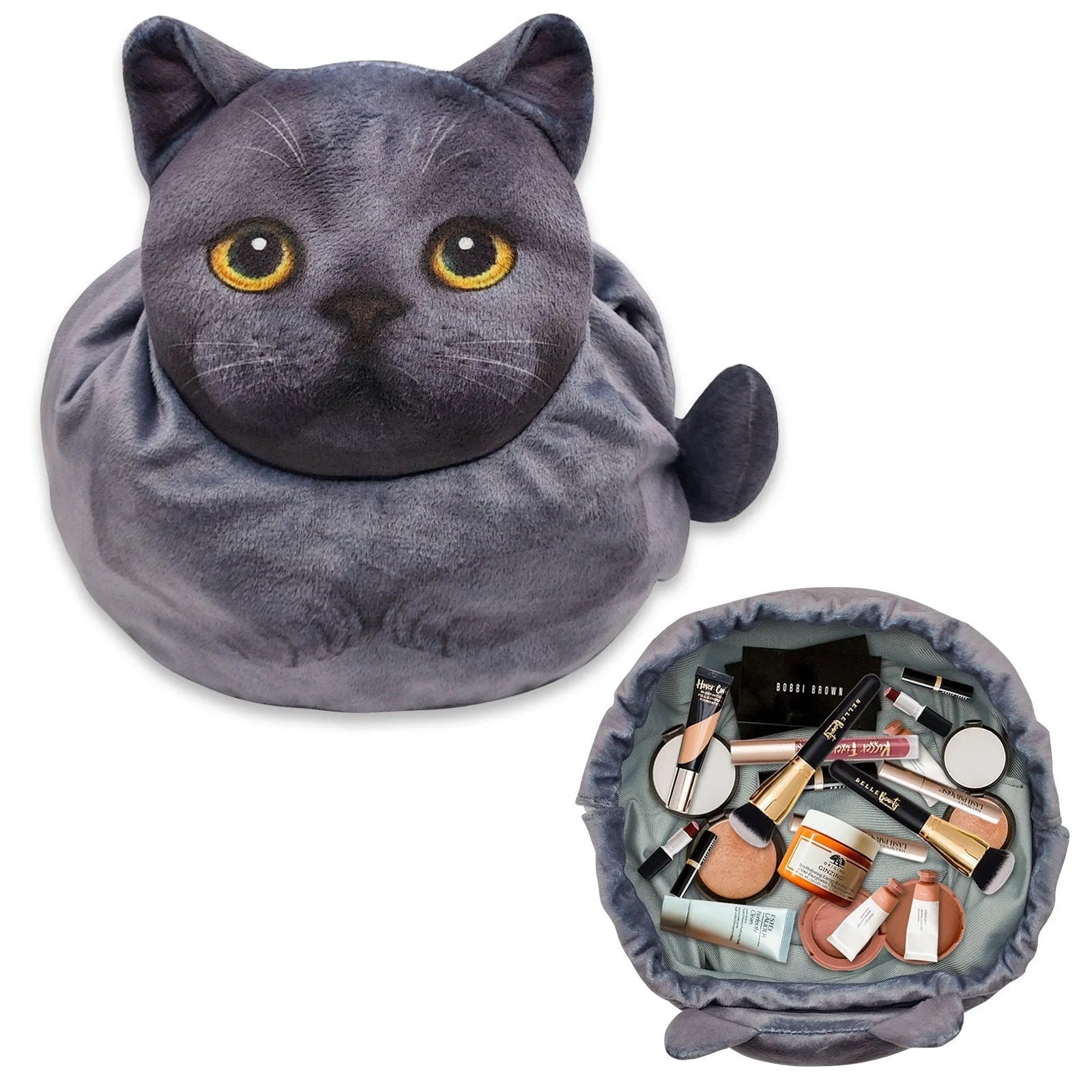 Creative Japanese cat printing drawstring storage bag with plush material and polyester lining in fresh sweet style