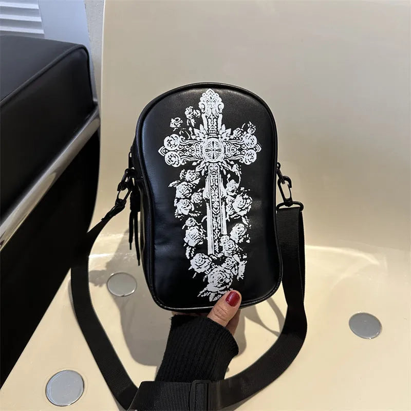 Halloween graffiti crossbody phone bag with pumpkin ghost bat print