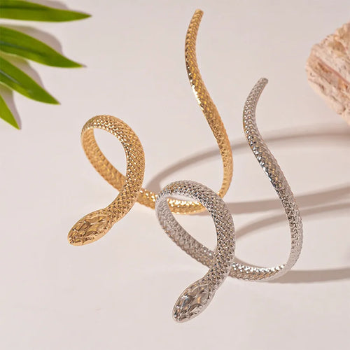 Gold electroplated exaggerated twisted snake design ring and bracelet jewellery set