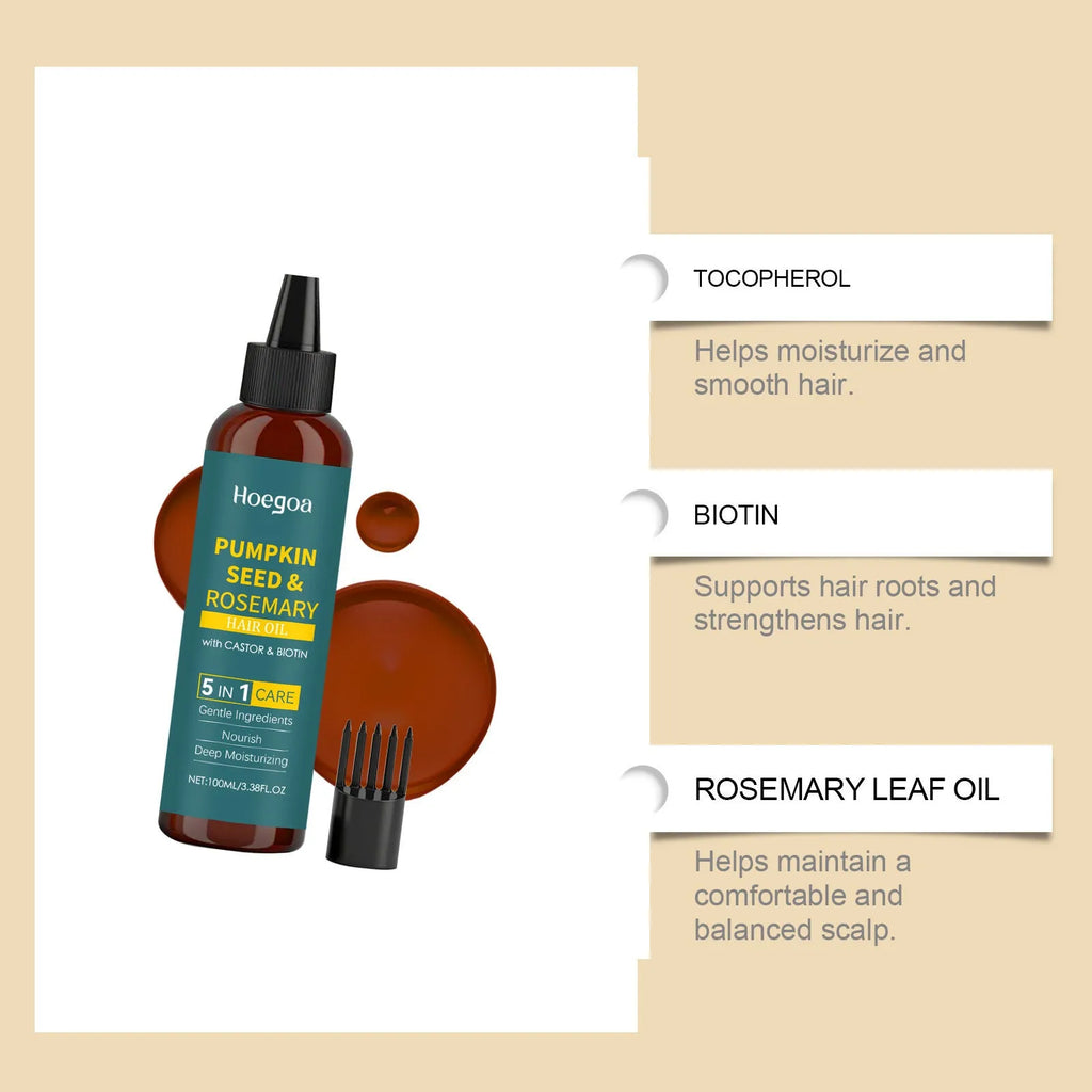 Rosemary hair oil treatment set with 100ml bottle, pointed applicator nozzle and hair comb